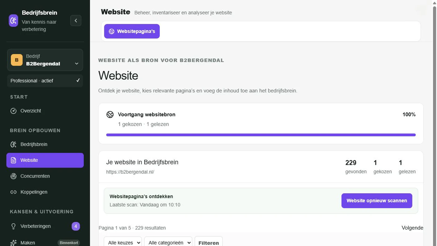 Websitepagina’s als bron toevoegen aan Bedrijfsbrein